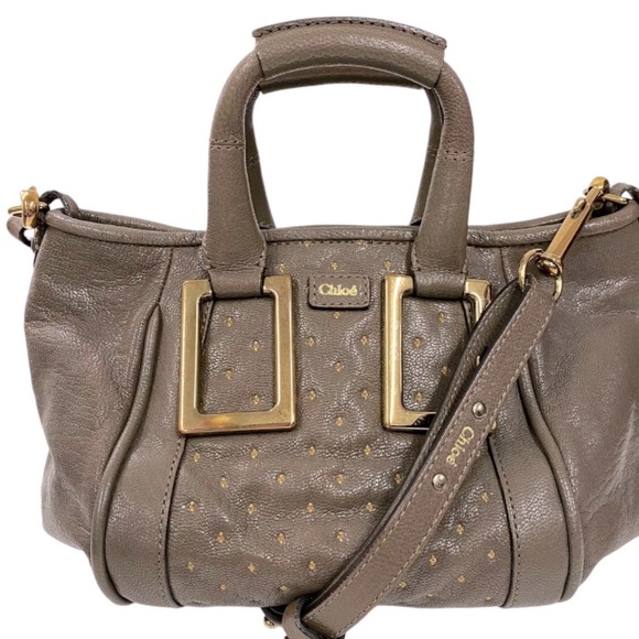 Chloe Taupe Brown Shoulder Bag with Gold Accents - Picture 14 of 14